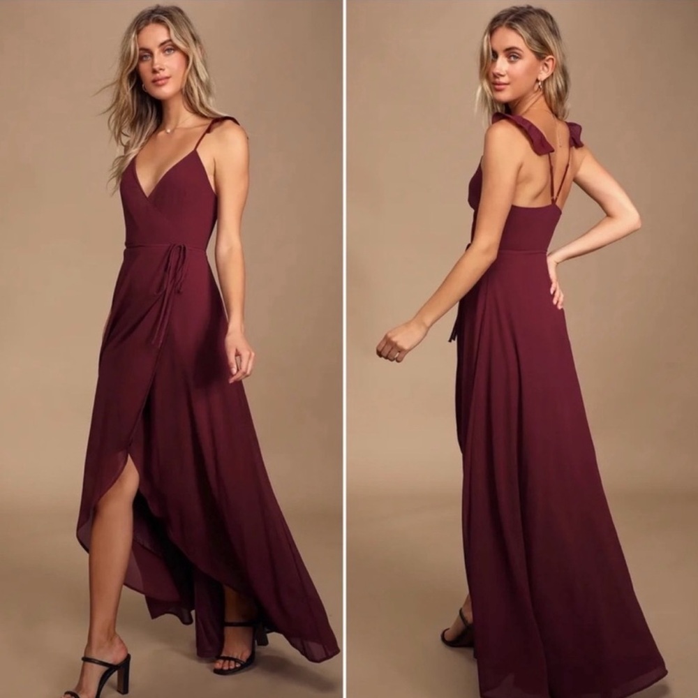 Lulu's Burgundy High Low Wrap Dress